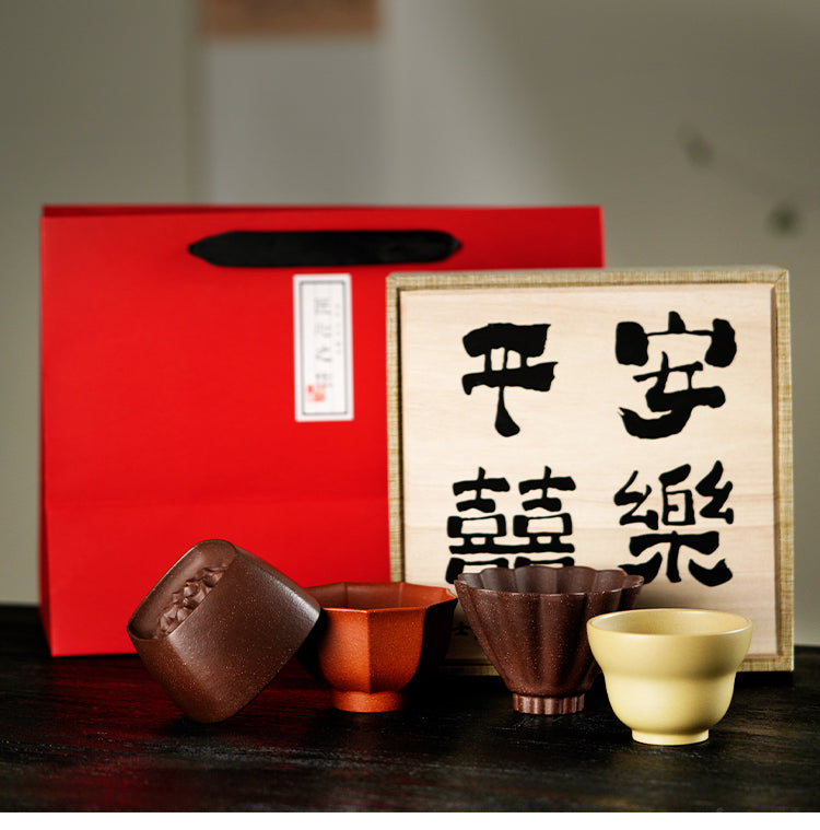 Purple clay tea cup gift set of four