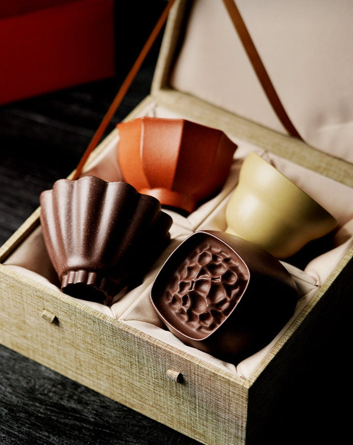 Purple clay tea cup gift set of four