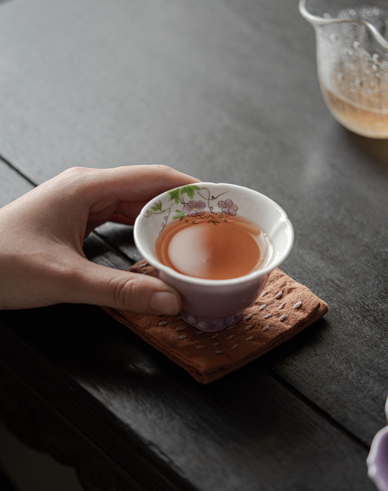 Purple Hand-painted Flower Mouth Tea Cup
