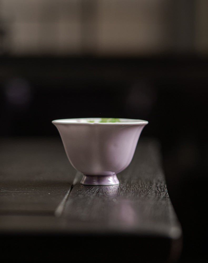 Purple Hand-painted Flower Mouth Tea Cup