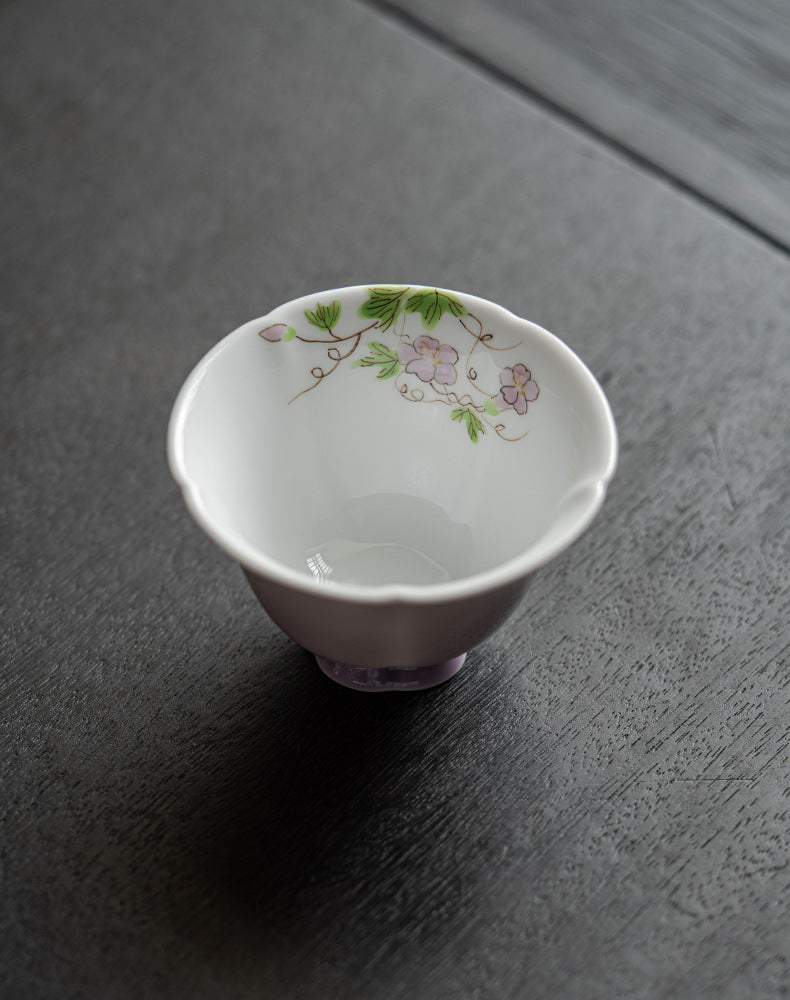 Purple Hand-painted Flower Mouth Tea Cup