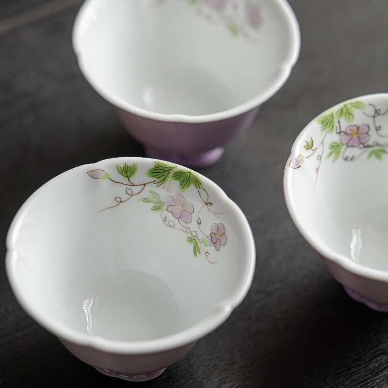 Purple Hand-painted Flower Mouth Tea Cup