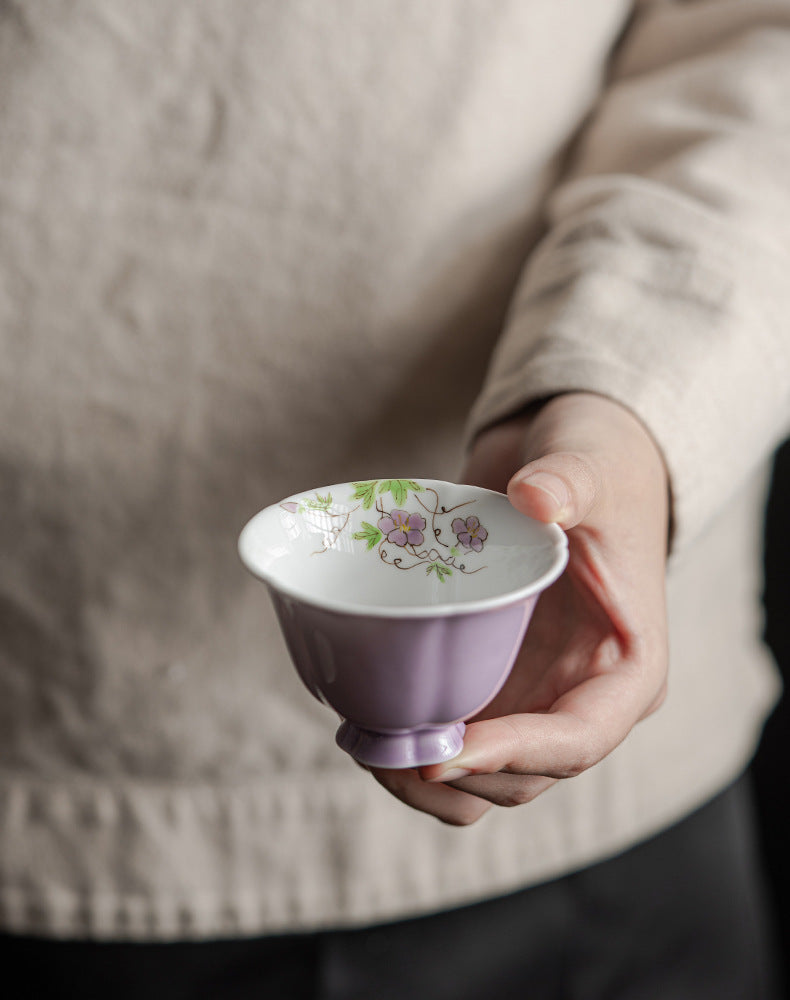 Purple Hand-painted Flower Mouth Tea Cup