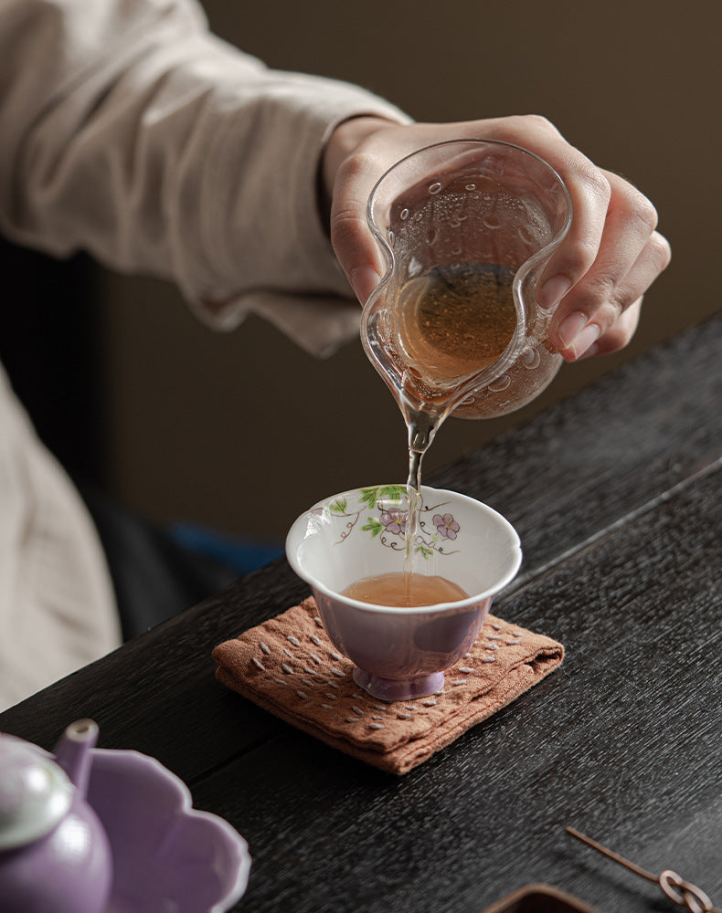 Purple Hand-painted Flower Mouth Tea Cup