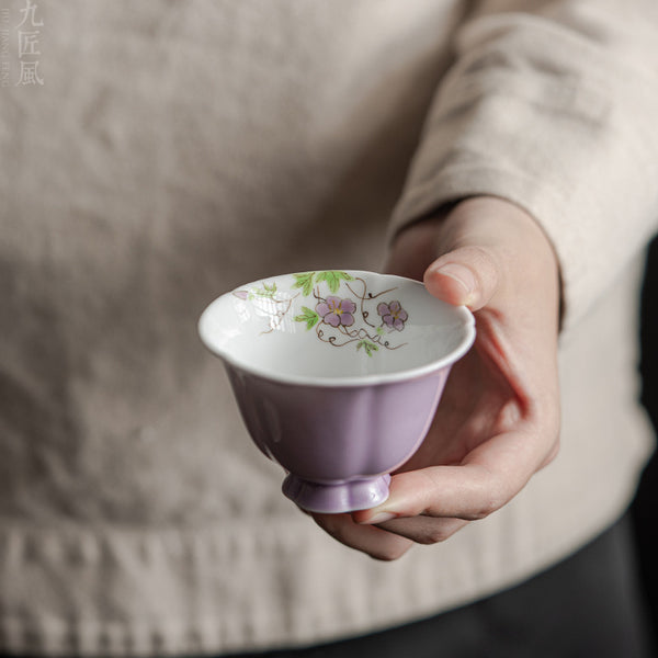 Purple Hand-painted Flower Mouth Tea Cup