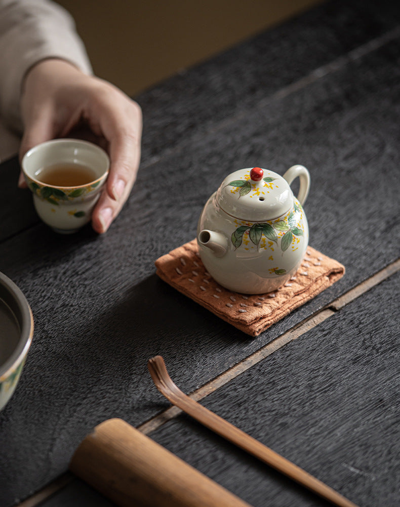 Hand-painted Cinnamon Small Wen Pot Underglaze Ceramic Teapot