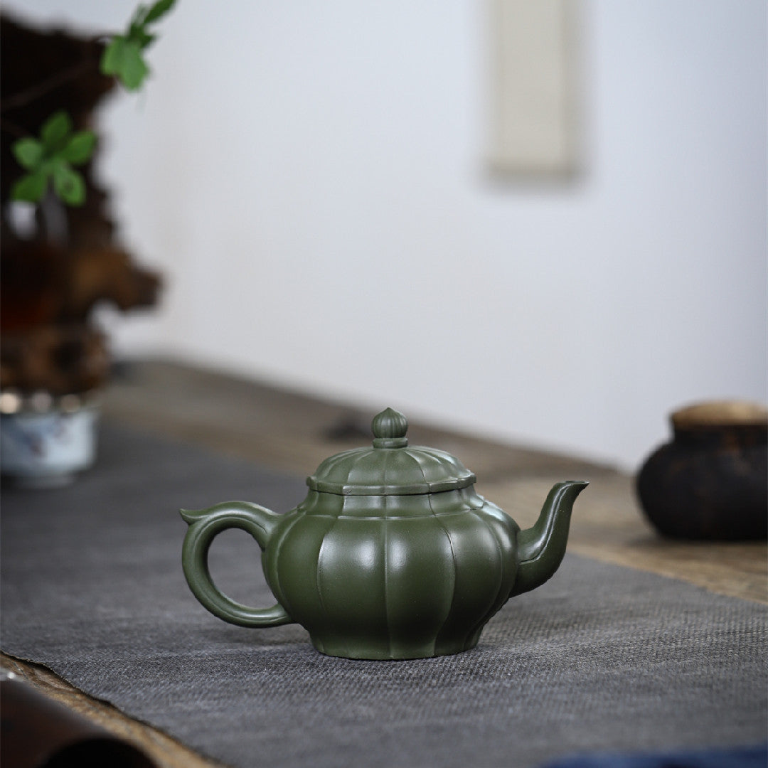 Tendril Laughing Sakura Yixing Zisha Pot handmade by artisans in original green clay