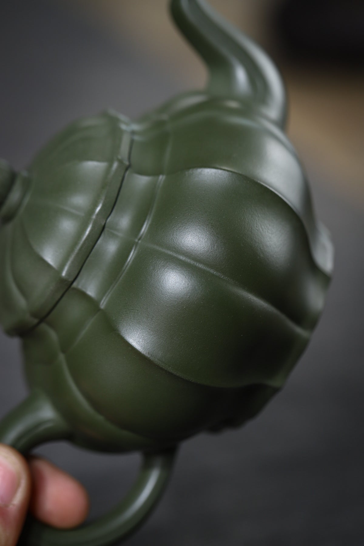Tendril Laughing Sakura Yixing Zisha Pot handmade by artisans in original green clay