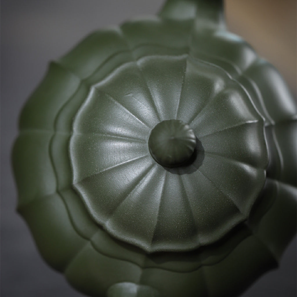 Tendril Laughing Sakura Yixing Zisha Pot handmade by artisans in original green clay