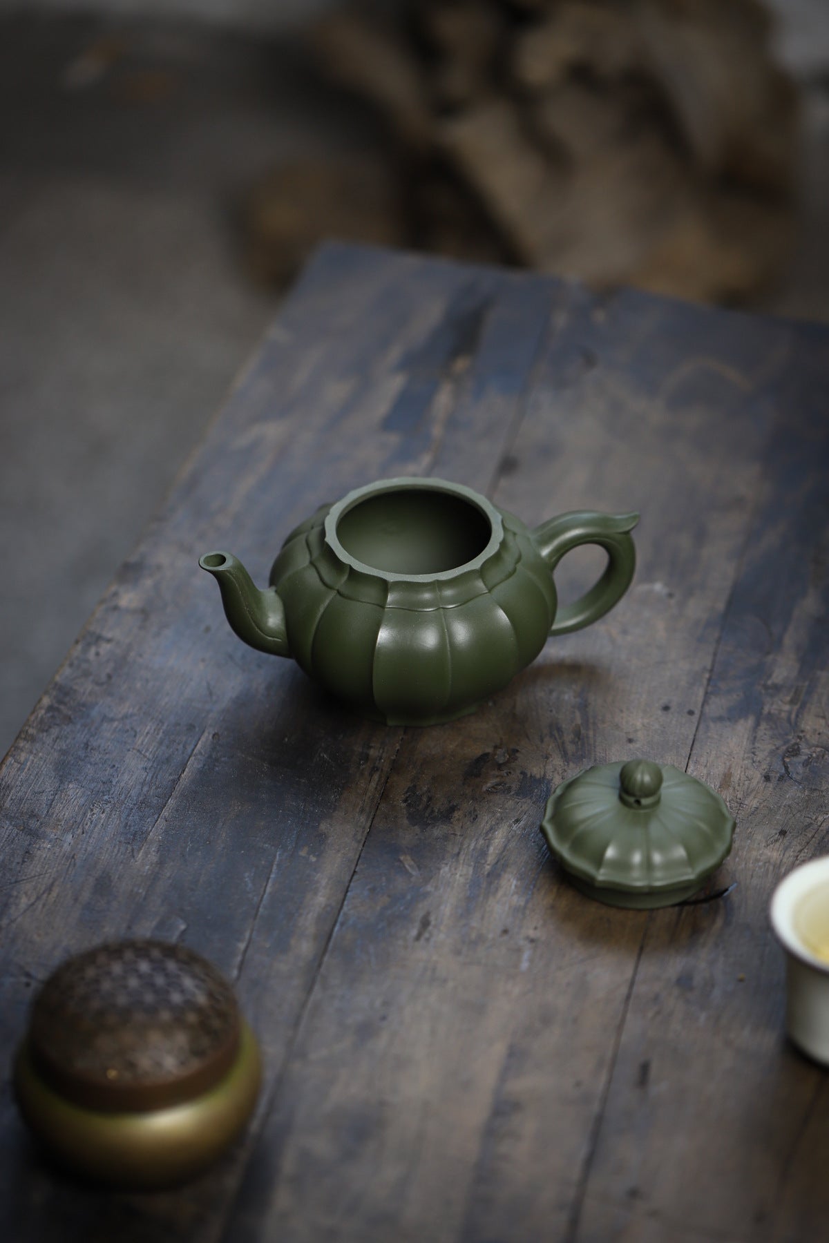 Tendril Laughing Sakura Yixing Zisha Pot handmade by artisans in original green clay