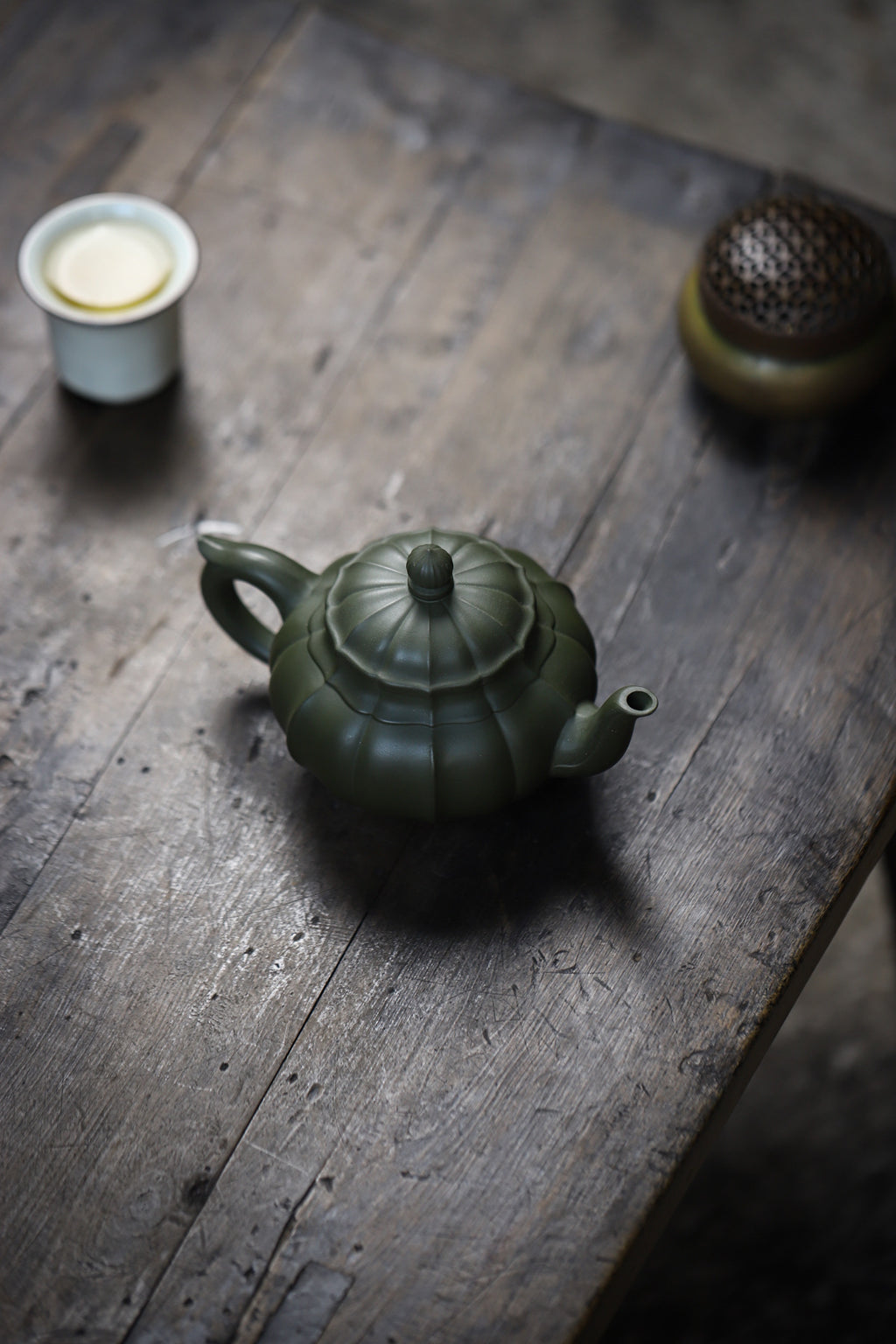 Tendril Laughing Sakura Yixing Zisha Pot handmade by artisans in original green clay