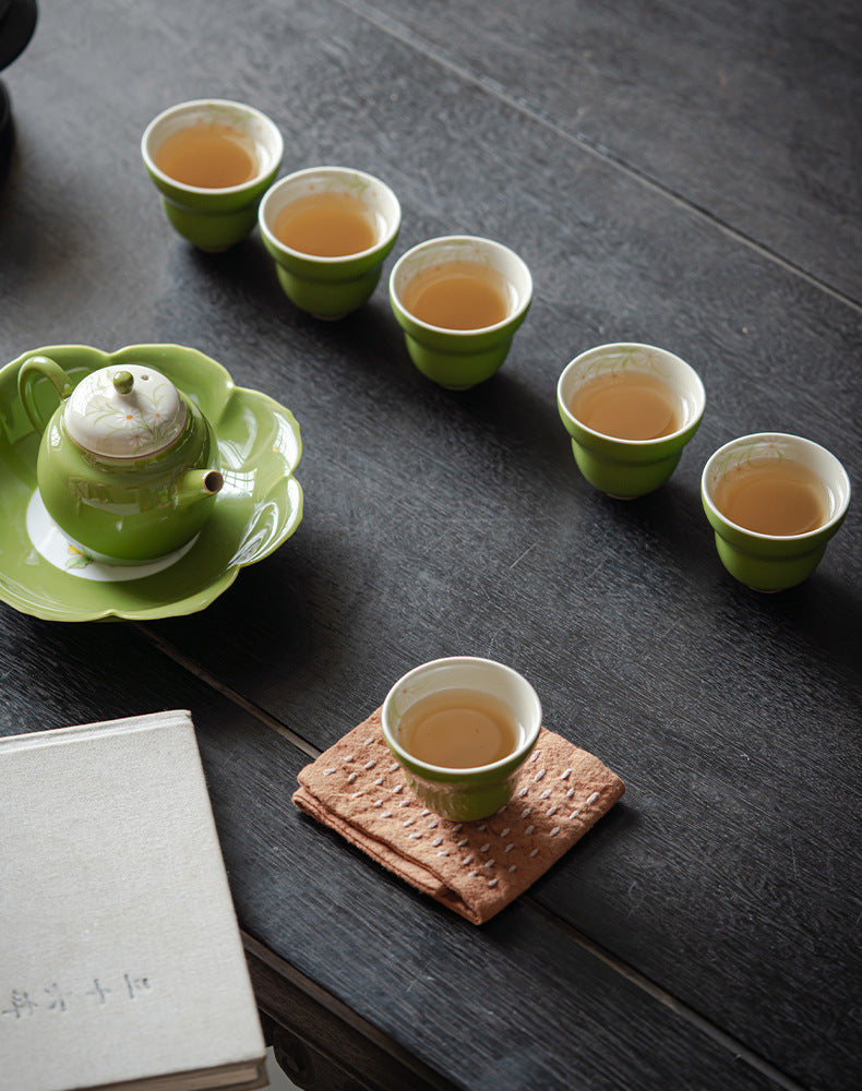 Hand-painted Small White Chrysanthemum Gourd Tea Cup