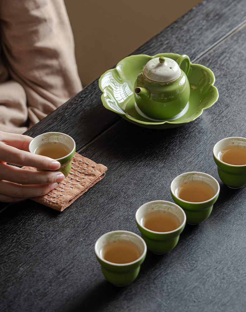 Hand-painted Small White Chrysanthemum Gourd Tea Cup