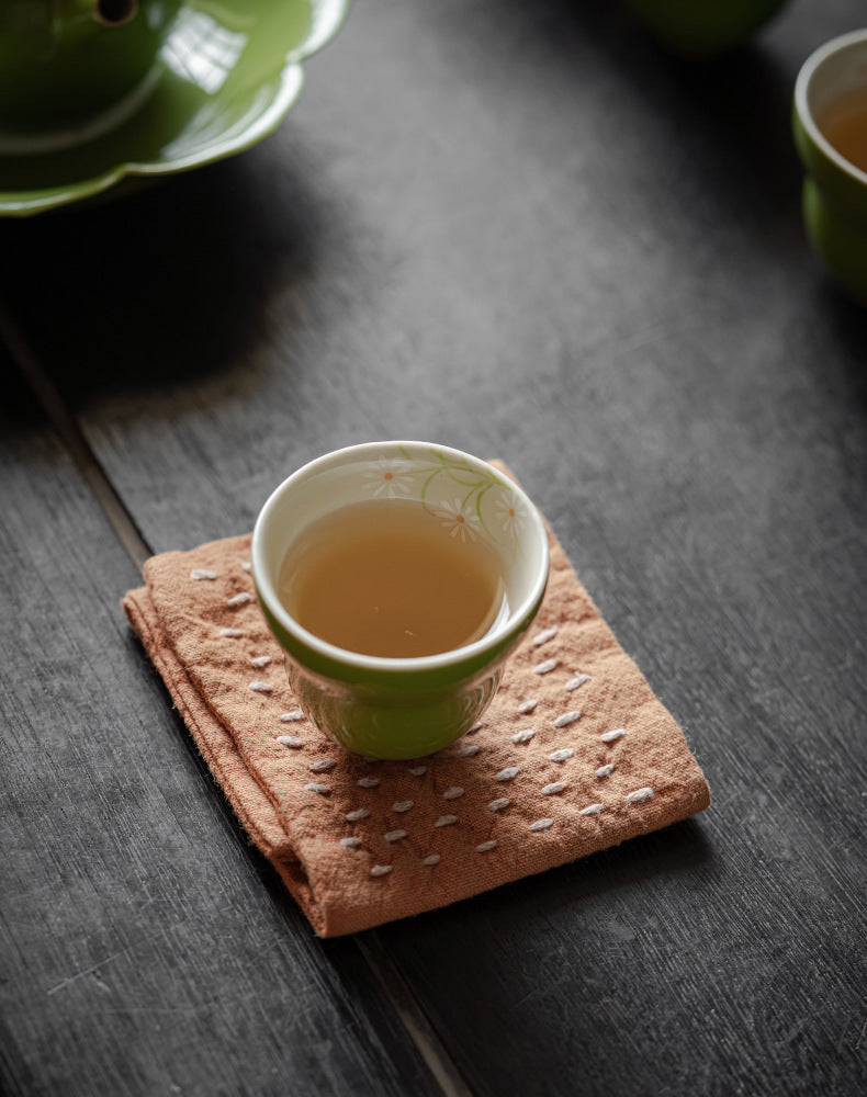 Hand-painted Small White Chrysanthemum Gourd Tea Cup