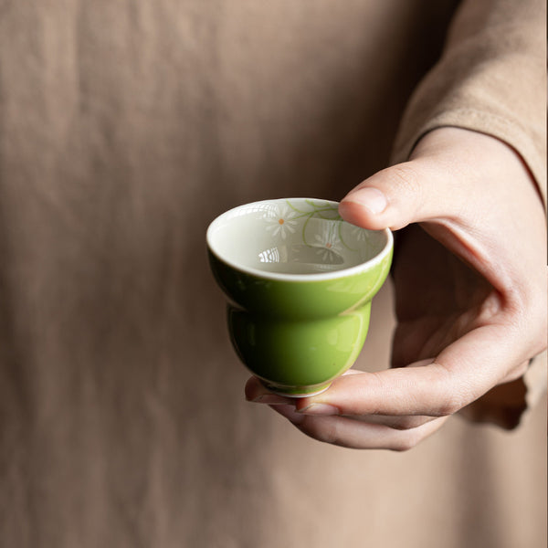 Hand-painted Small White Chrysanthemum Gourd Tea Cup