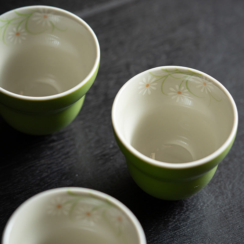 Hand-painted Small White Chrysanthemum Gourd Tea Cup