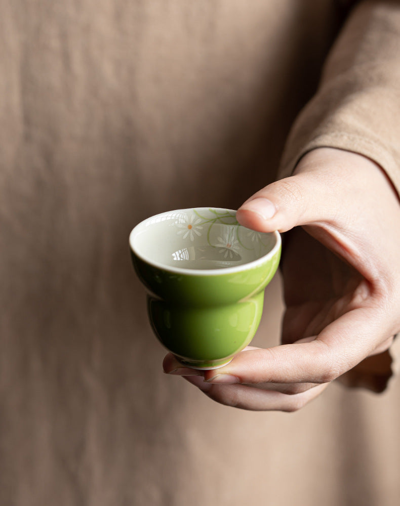 Hand-painted Small White Chrysanthemum Gourd Tea Cup