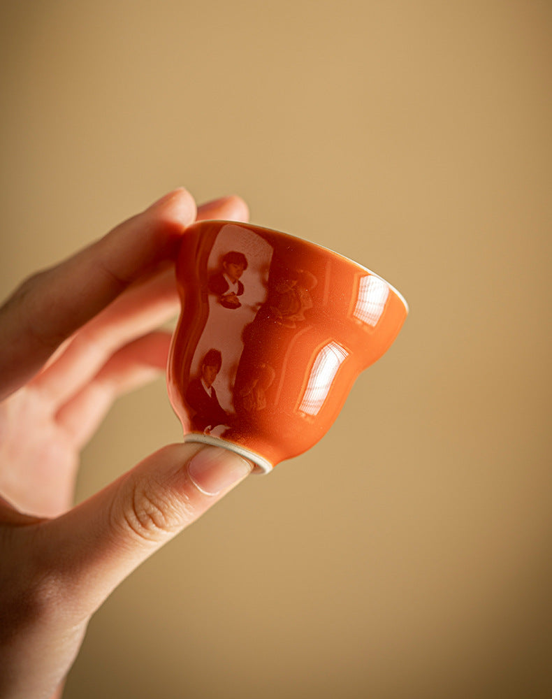 Alum red glaze ceramic teacups for home use
