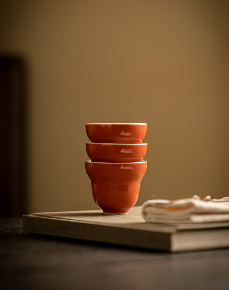 Alum red glaze ceramic teacups for home use