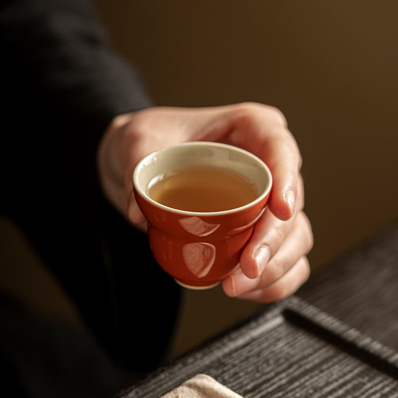 Alum red glaze ceramic teacups for home use