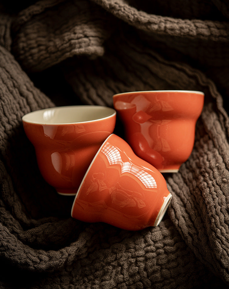 Alum red glaze ceramic teacups for home use