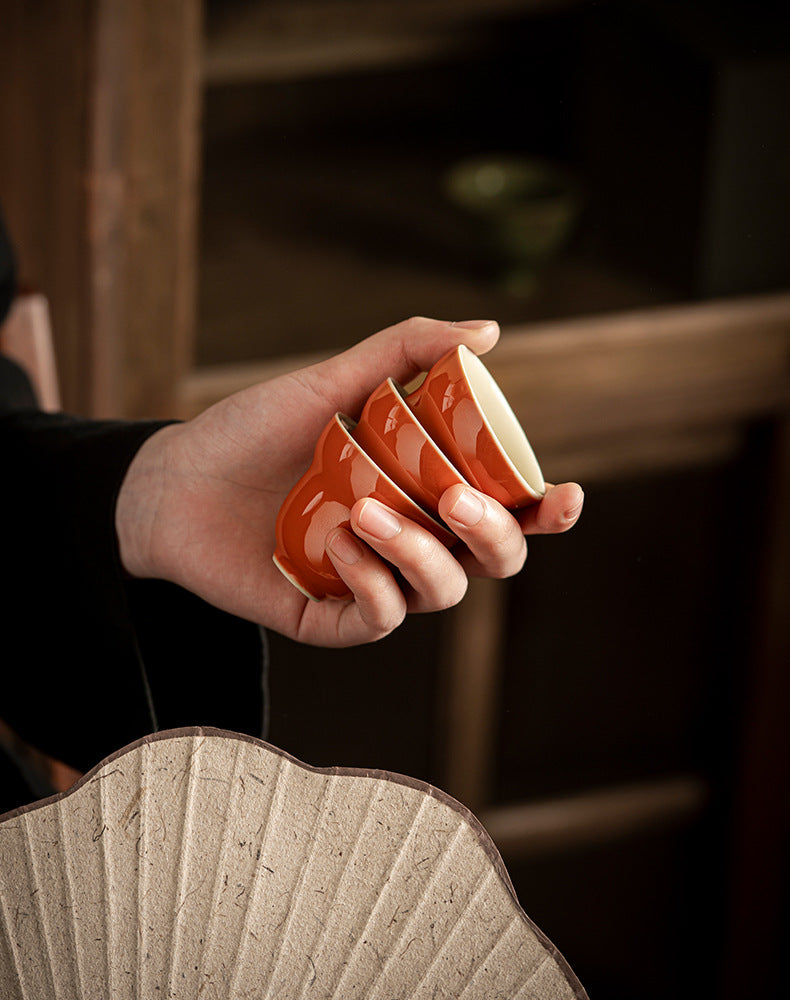 Alum red glaze ceramic teacups for home use