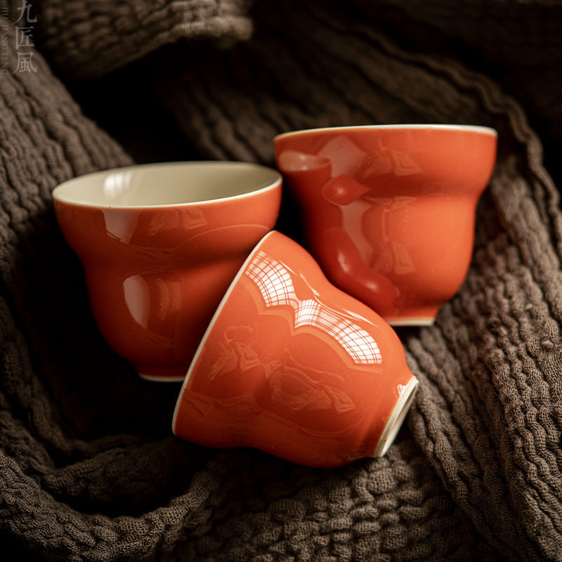 Alum red glaze ceramic teacups for home use