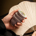 Hand-painted tea cups Underglaze hibiscus purple gourd cups