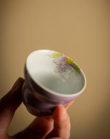 Hand-painted tea cups Underglaze hibiscus purple gourd cups