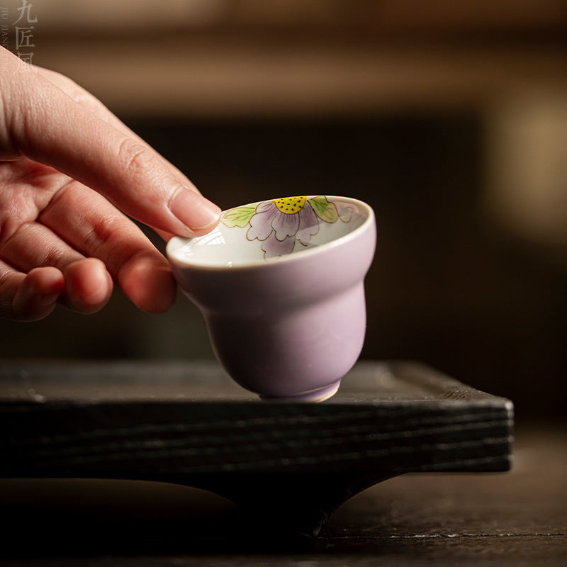 Hand-painted tea cups Underglaze hibiscus purple gourd cups