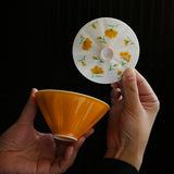 Hand-painted Small Yellow Flower Covered Bowl Ceramic Kung Fu Tea Set