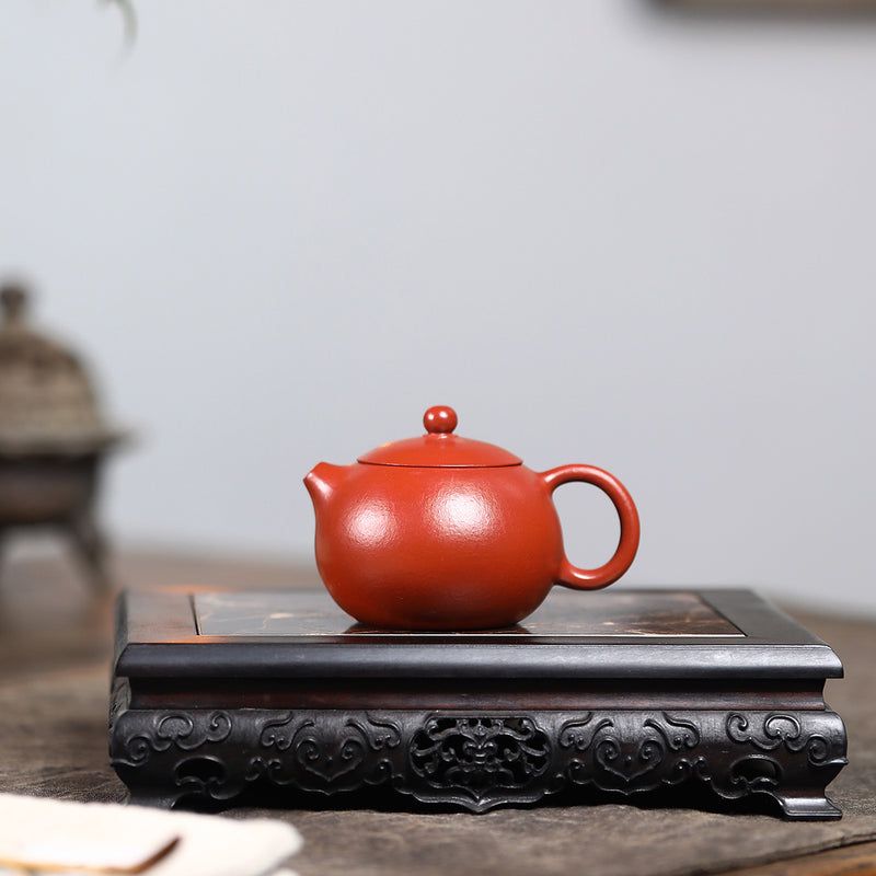 A small Xixi wrinkled skin vermilion clay Guangsu Mengchen-marked Yixing zisha pot