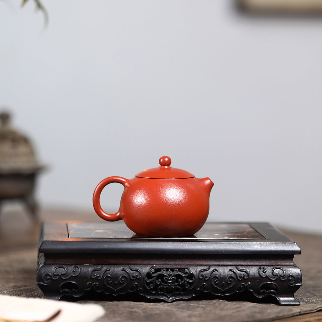 A small Xixi wrinkled skin vermilion clay Guangsu Mengchen-marked Yixing zisha pot