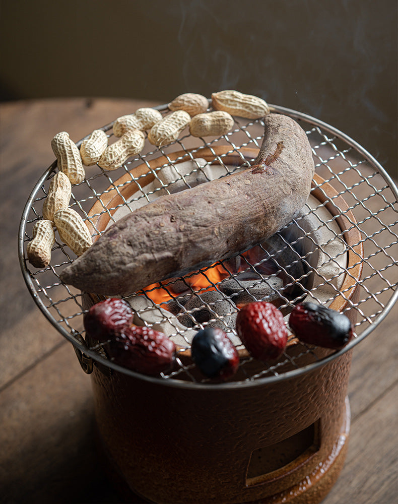 Stove tea kettle tea kettle pumpkin kettle side handle kettle can be charcoal burning open fire kettle indoor household retro tie rope teapot