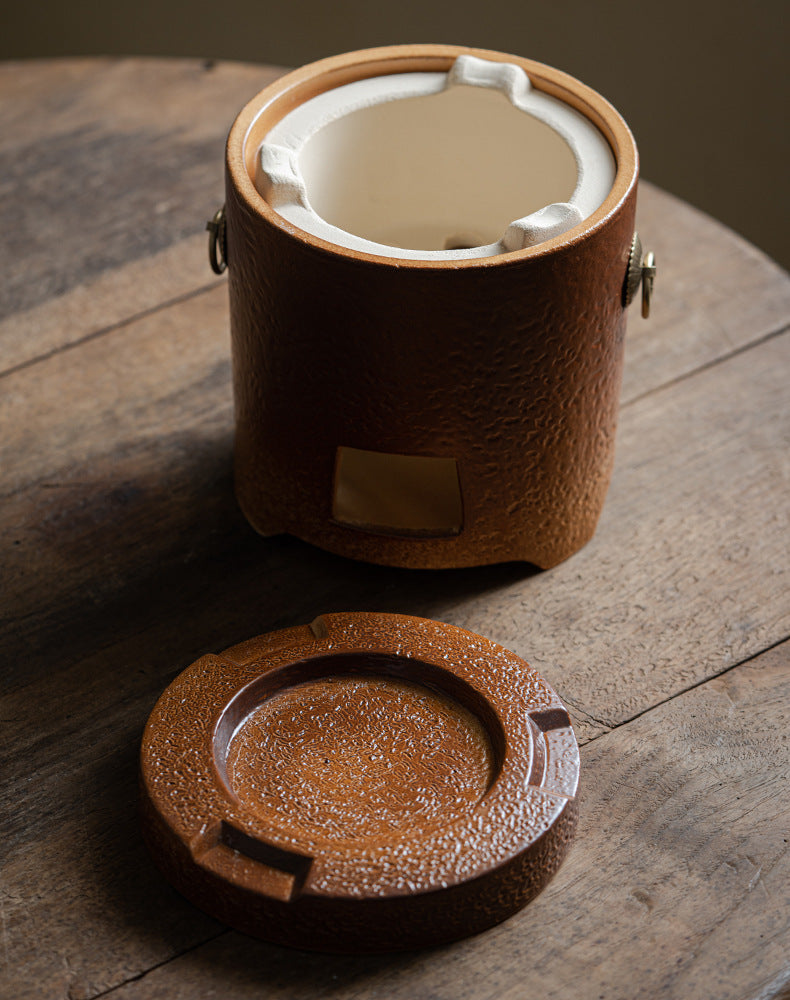 Stove tea kettle tea kettle pumpkin kettle side handle kettle can be charcoal burning open fire kettle indoor household retro tie rope teapot