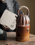 Stove tea kettle tea kettle pumpkin kettle side handle kettle can be charcoal burning open fire kettle indoor household retro tie rope teapot