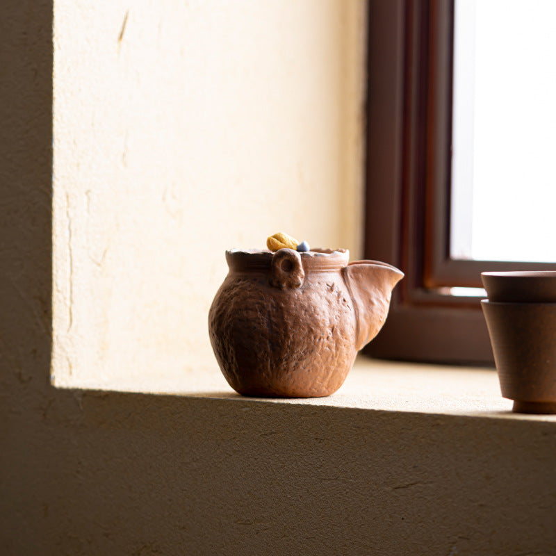 Pure Handmade Rough Pottery Teapot Old Rock Clay Buddha's Hand Hand Grip Pot