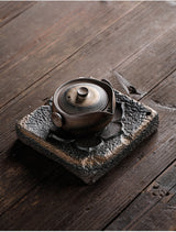 Lotus incense pot bearing Zen handmade tea table retro crude pottery wood burning gilt kung fu tea set water storage dry bubble plate pot holder