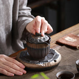 Lotus incense pot bearing Zen handmade tea table retro crude pottery wood burning gilt kung fu tea set water storage dry bubble plate pot holder