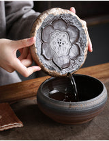 Lotus incense pot bearing Zen handmade tea table retro crude pottery wood burning gilt kung fu tea set water storage dry bubble plate pot holder