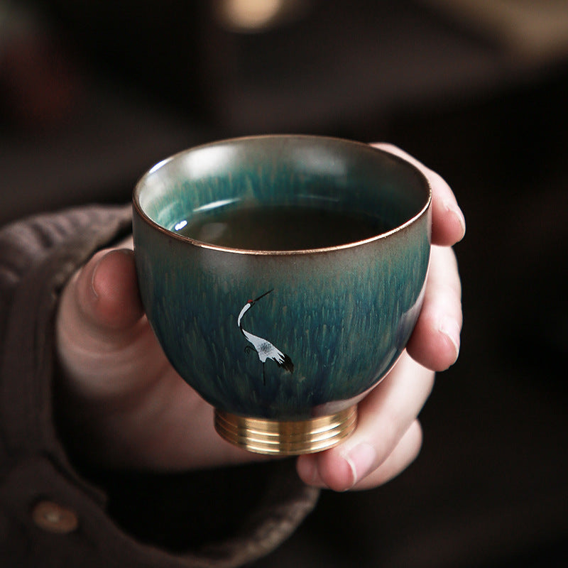 Crude pottery kiln becomes colorful copper bottom cup Japanese retro ceramic kung fu tea cup