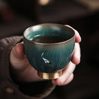 Crude pottery kiln becomes colorful copper bottom cup Japanese retro ceramic kung fu tea cup