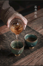 Crude pottery kiln becomes colorful copper bottom cup Japanese retro ceramic kung fu tea cup