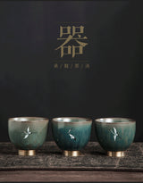 Crude pottery kiln becomes colorful copper bottom cup Japanese retro ceramic kung fu tea cup