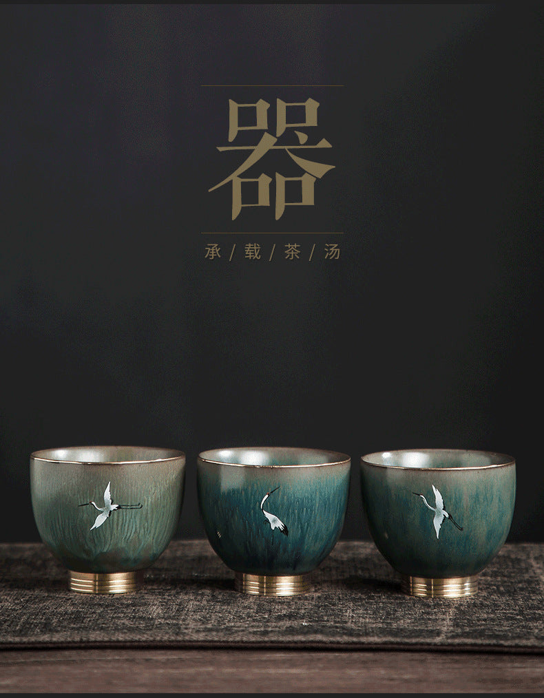 Crude pottery kiln becomes colorful copper bottom cup Japanese retro ceramic kung fu tea cup