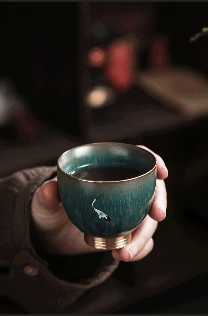 Crude pottery kiln becomes colorful copper bottom cup Japanese retro ceramic kung fu tea cup