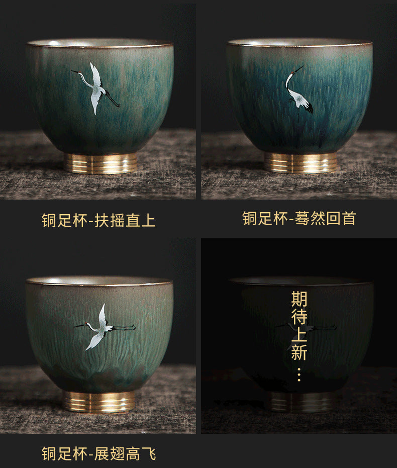 Crude pottery kiln becomes colorful copper bottom cup Japanese retro ceramic kung fu tea cup