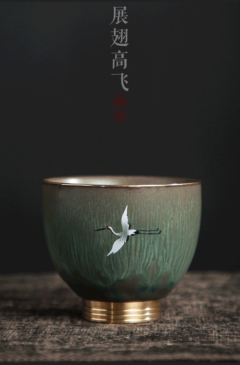 Crude pottery kiln becomes colorful copper bottom cup Japanese retro ceramic kung fu tea cup