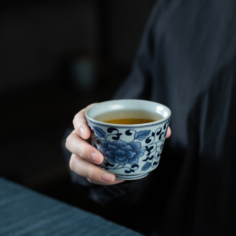 retro blue and white tea cup