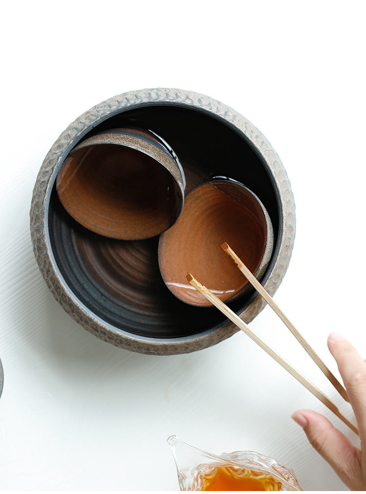 Ancient ancient hammer pattern rough pottery tea wash large ceramic cup